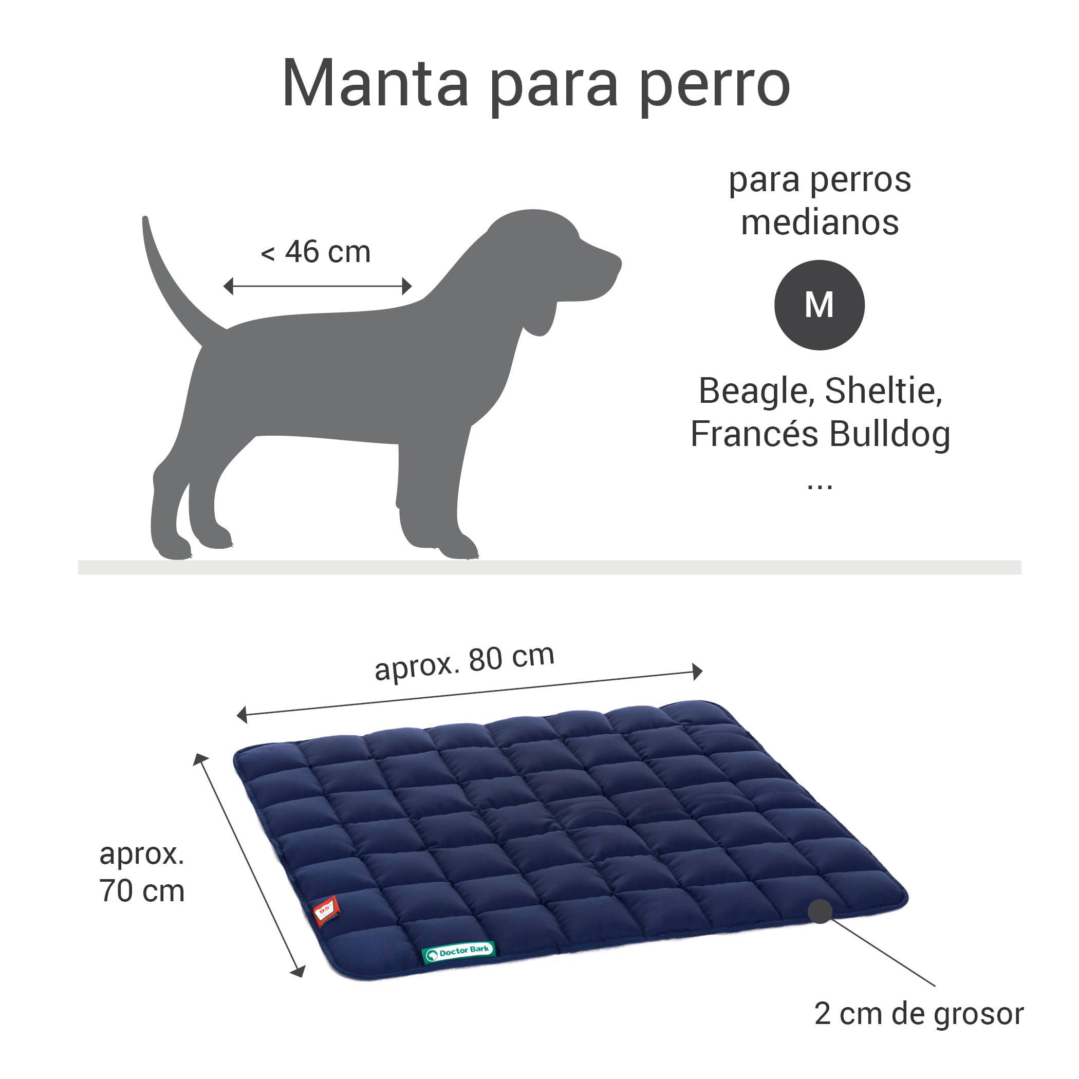 Doctor Bark Manta para Perros, Suave, Perros medianos, Resistente, para Interior y Exterior, Lavable hasta 95 °C (Talla M, Azul Real)