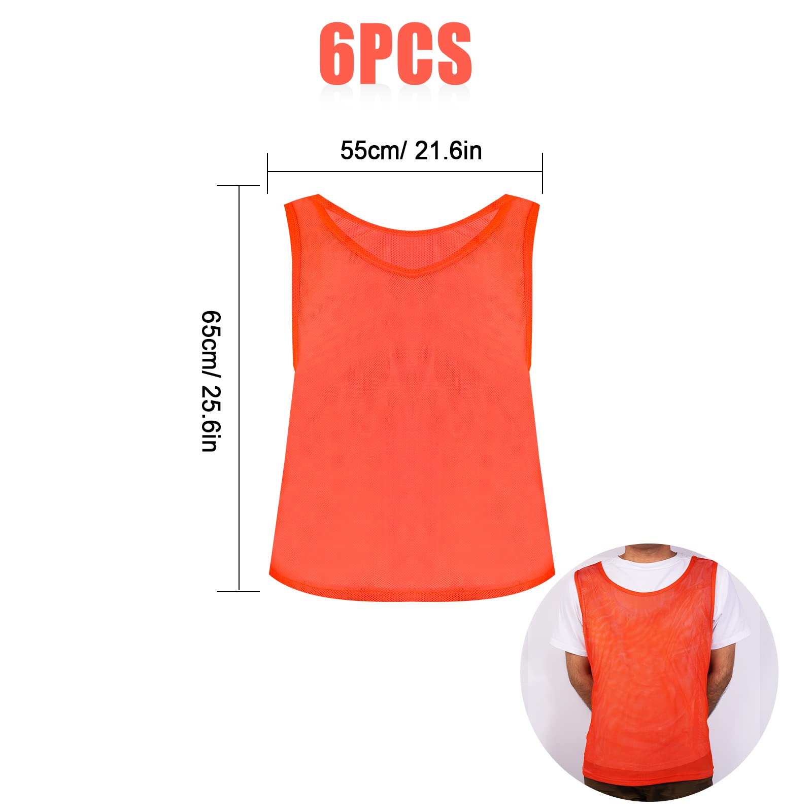 6-Pack Team Training Vests - Breathable Mesh Pinnies For Soccer, Basketball, Multi-Sport Practice (Adult/Kids)