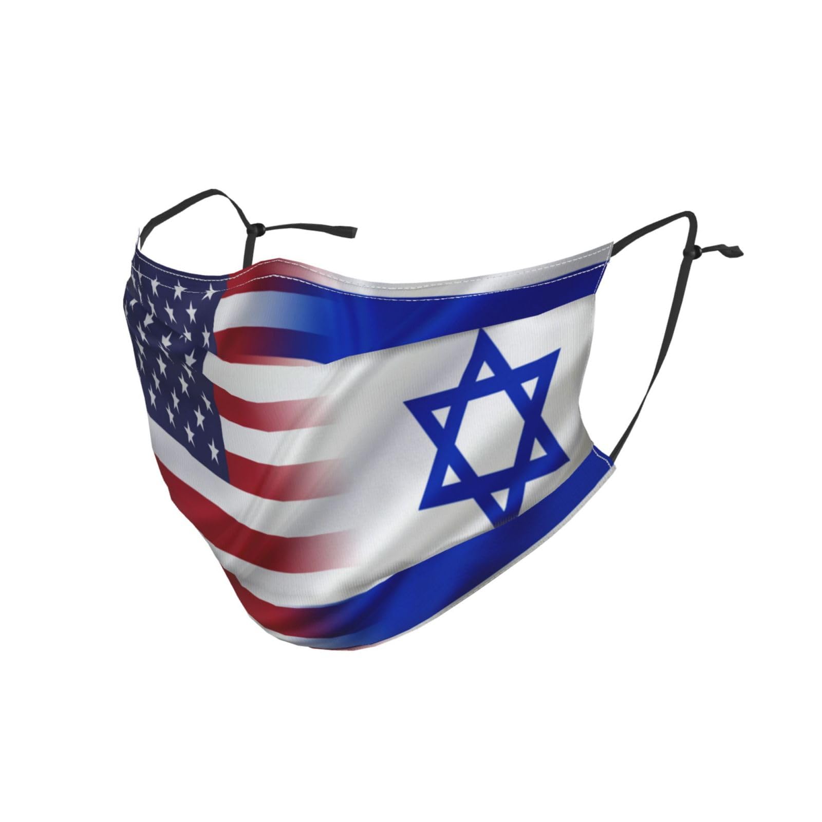 Israel Flag and United States Flag I Stand with Israel Face Mask Adult Dust Washable Reusable with Filters Black