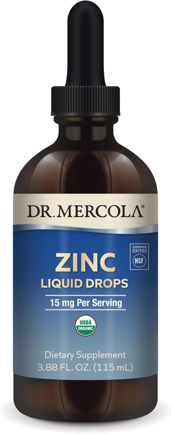 Dr. Mercola Organic Zinc Liquid Drops, 15 mg per Serving, 3.88 fl oz (115 ml), About 28 Servings, Dietary Supplement, Supports Immune and Organ Health, Non GMO, USDA Organic, NSF Certified