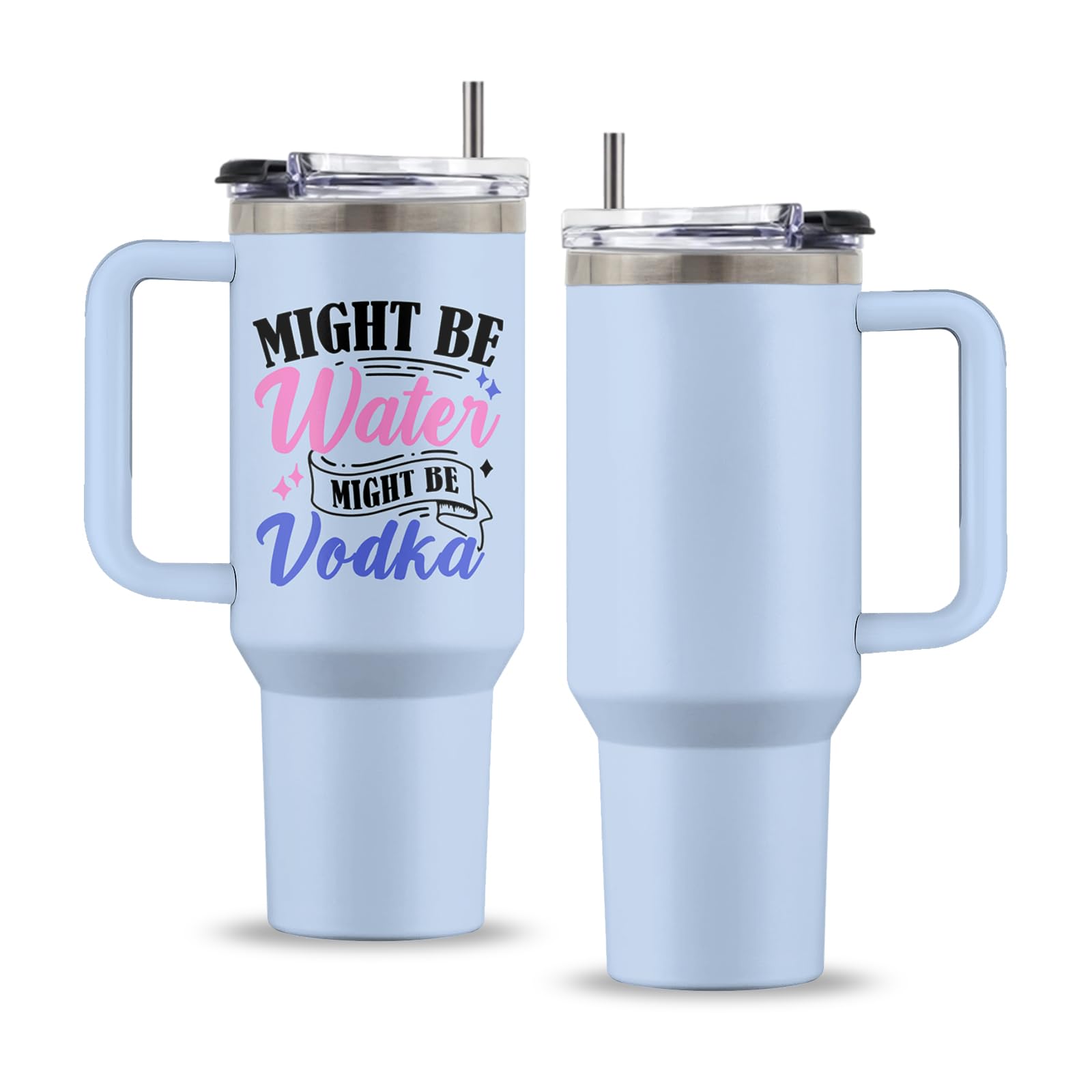 Might Be Gift, 40 Oz Might Be Water Might Be Vodka Tumbler with Handle & Straw, Might Be Wine Tumbler, Thanksgiving Christmas Birthday Gifts for Woman Man, Stainless Steel Might Be Cup, 1 PCS
