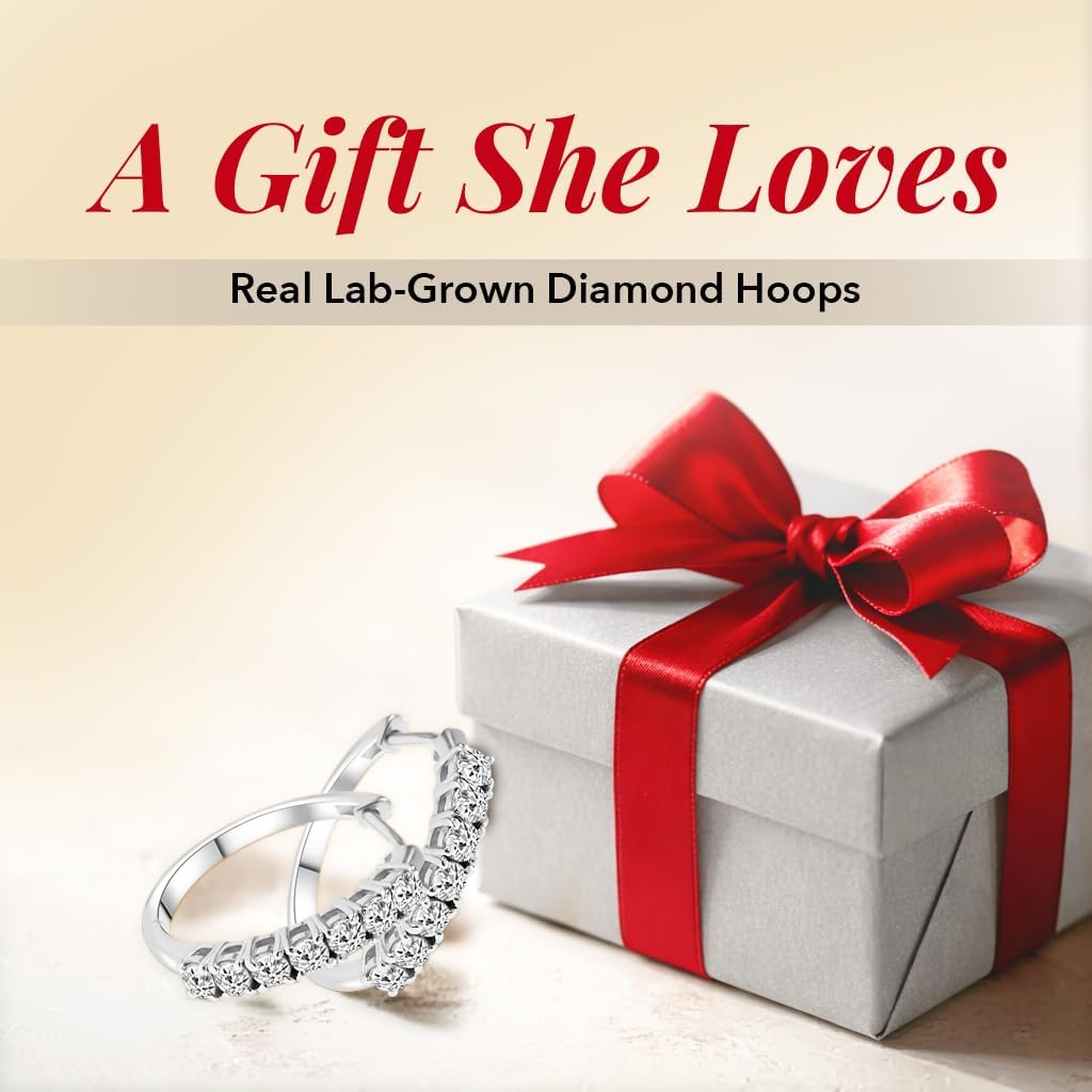 1 Carat Lab Grown Diamond Hoop Earrings for Women in 925 Sterling Silver with 18K Vermeil Yellow Gold/Rhodium Plated Jewelry Gifts (G-H Color SI Clarity) Prong Set