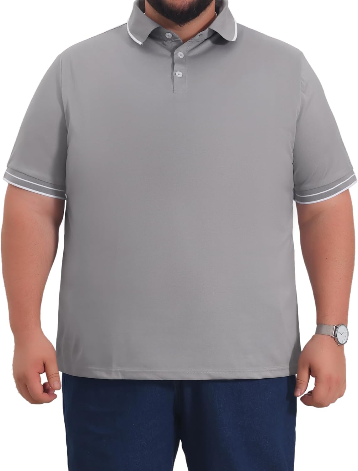 Men's Big & Tall Contrast Trim Polo Shirt Short Sleeve Work Office Golf Shirts