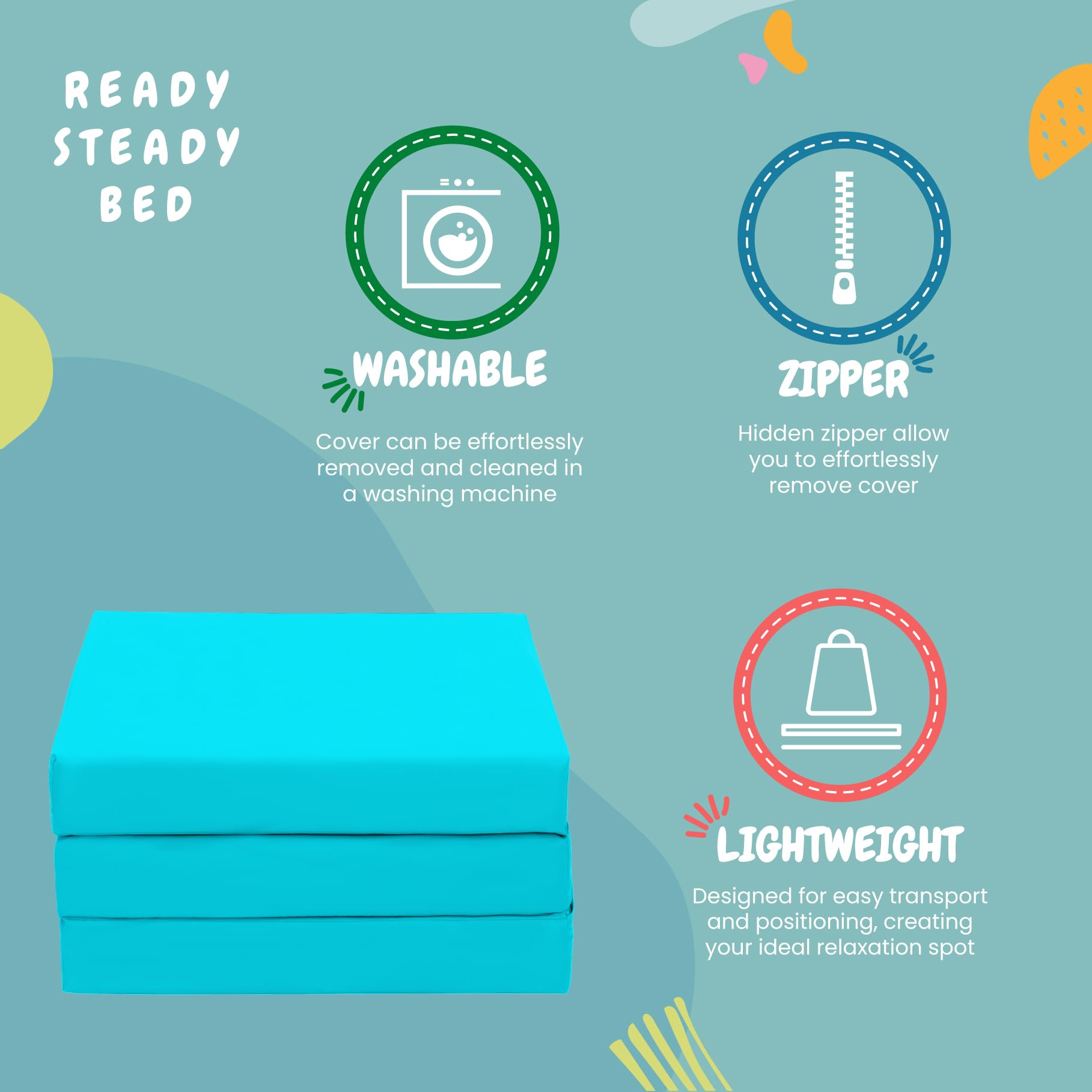 Ready Steady Bed - Materasso pieghevole singolo a Z | Letto a Z pieghevole resistente all'acqua | Materasso per bambini e ospiti per soggiorno e camera da letto | Pouf futon comodo | Divano sedia