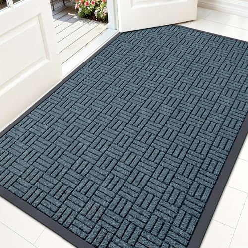 Image of OLANLY Front Door Mat Outside Entrance 59x34, Absorbent, Heavy Duty Sturdy Natural Rubber Doormat Indoor Outdoor, Non-Slip, Stain and Fade Resistant, Low Profile Floor Mat for Entryway, Lake Blue