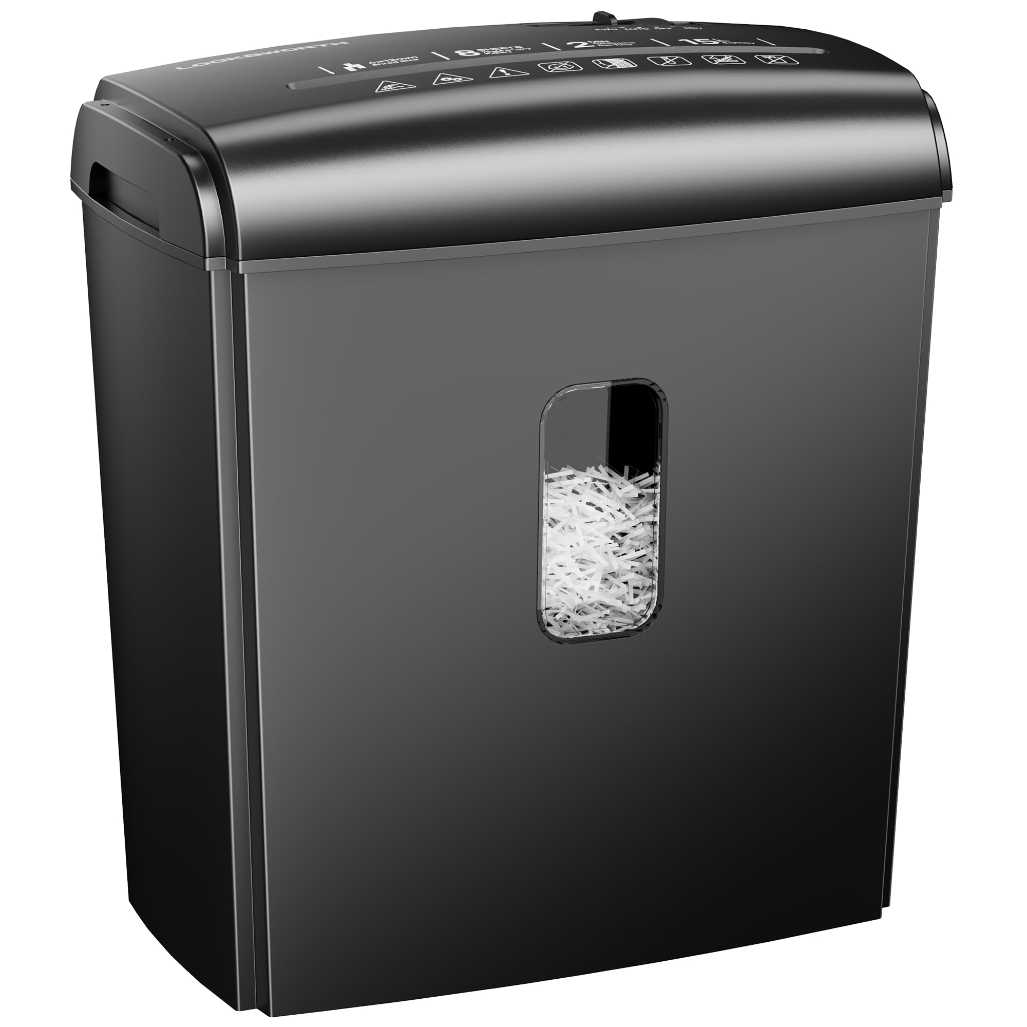 8-Sheet Micro Cut Paper Shredder P-4 High Security for Home Office Use with Handle, Shreds Credit Card/Staple 4 Gallons(Black) Visual Window Wastebasket