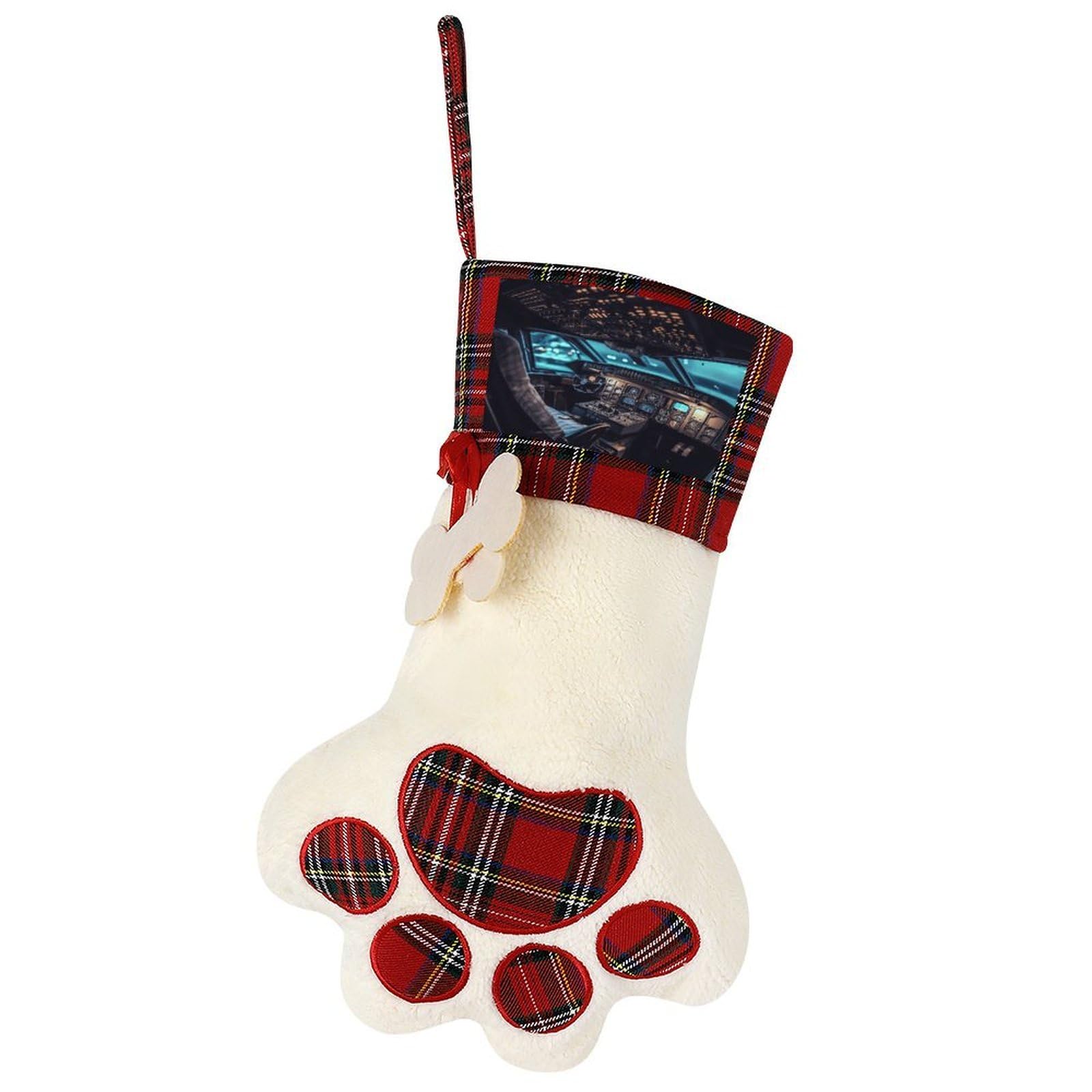Airplane Dog Christmas Stocking,Custom Pet Paw Christmas Stockings Xmas Hanging Stockings Paw Shape Stocking for Xmas Tree Fireplace Hanging Christmas Party