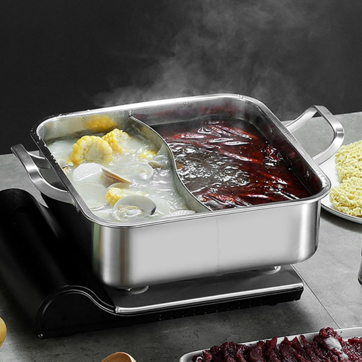 Divided Hot Pot Xmas Stainless Steel with Glass Lid for Kitchen