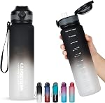 32 oz Water Bottle with Scale Marker, 1Liter Large Capacity Motivational Water Bottles BPA Free, Tritan Material, Flip Lid, Leakproof Security Lock for Fitness Gym Camping Cycling Traveling Office School (Gradient)