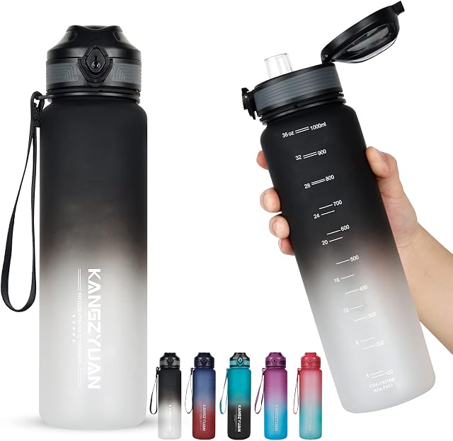 32 oz Water Bottle with Scale Marker, 1Liter Large Capacity Motivational Water Bottles BPA Free, Tritan Material, Flip Lid, Leakproof Security Lock for Fitness Gym Camping Cycling Traveling Office School (Gradient)