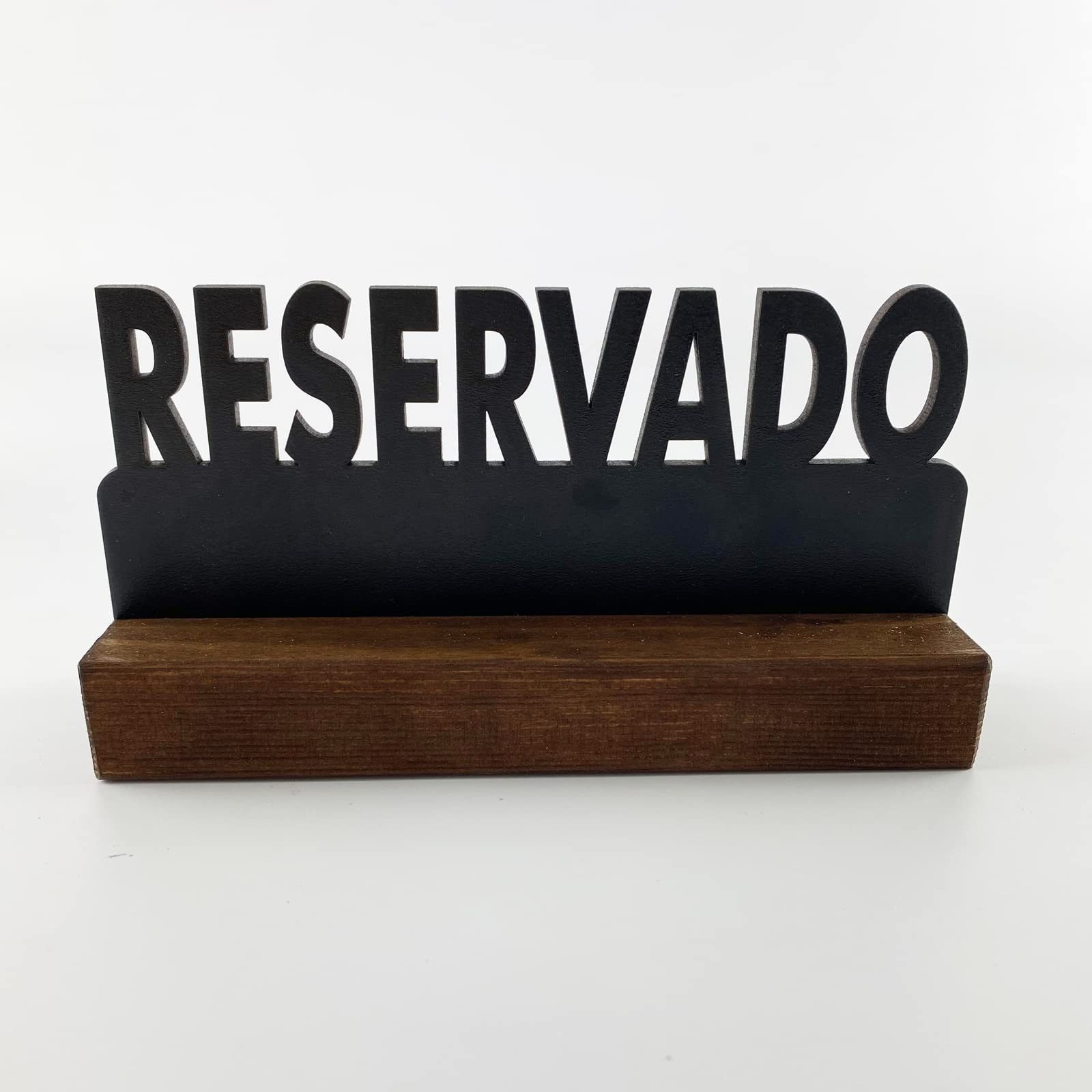 Cartel reservado. Mini pizarra negra doble cara con soporte madera. letrero para mesas de hostelería, restaurantes, bares. (5 Uds, Pino)