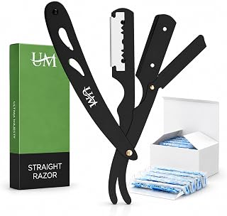 UM Supplies Straight Edge Razor Professional Barber Shaving Razor Kit With 10 Replaceable single Edge Blades