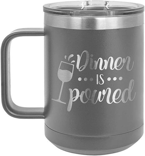 ONLYGIFTS.COM - Taza de café con tapa deslizante (13.0 fl oz), diseño con texto en inglés "Dinner is Poureded", Gris