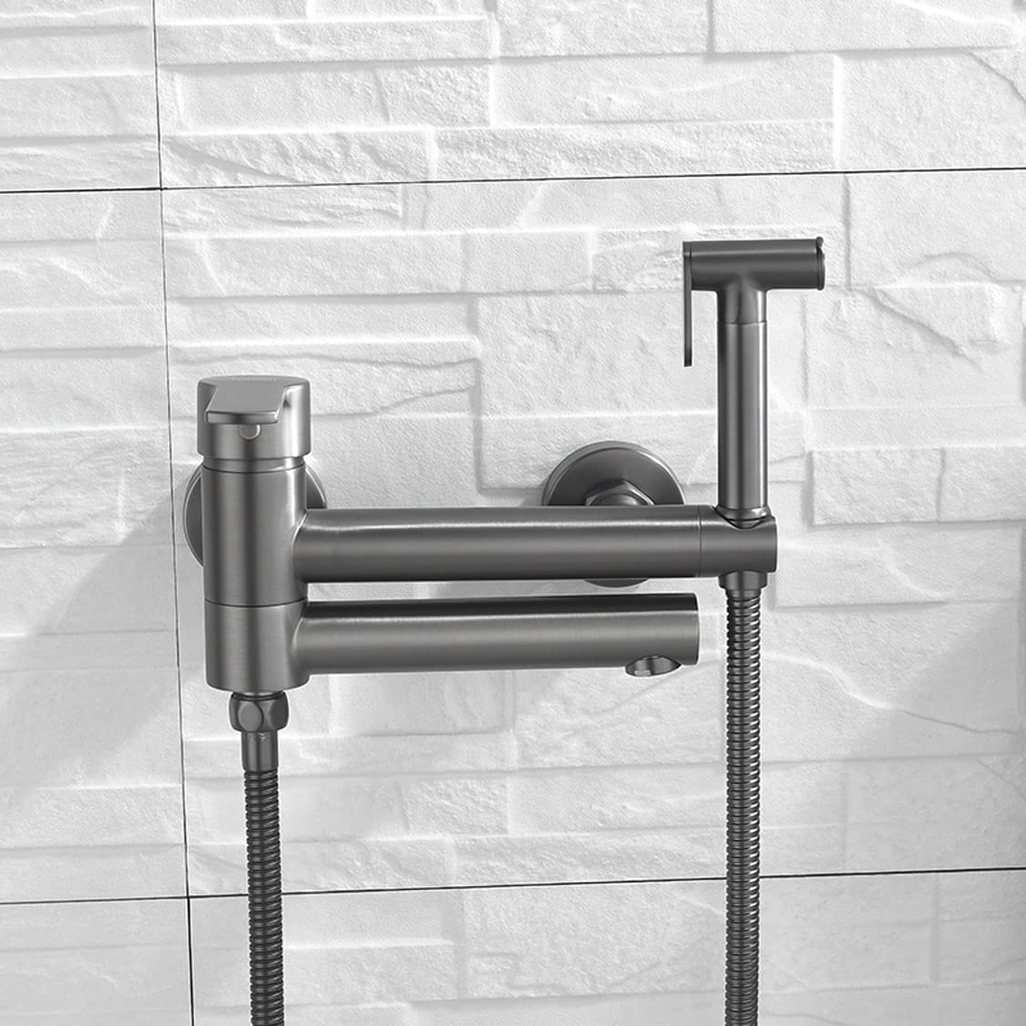 OZBMA Shower Set Tub Taps, Brass Gun Gray Wall Mounted Taps Single Handle Hot and Cold Water Mixer Faucet with Bathtub Faucets Handheld Shower, Set,C (size_name B)