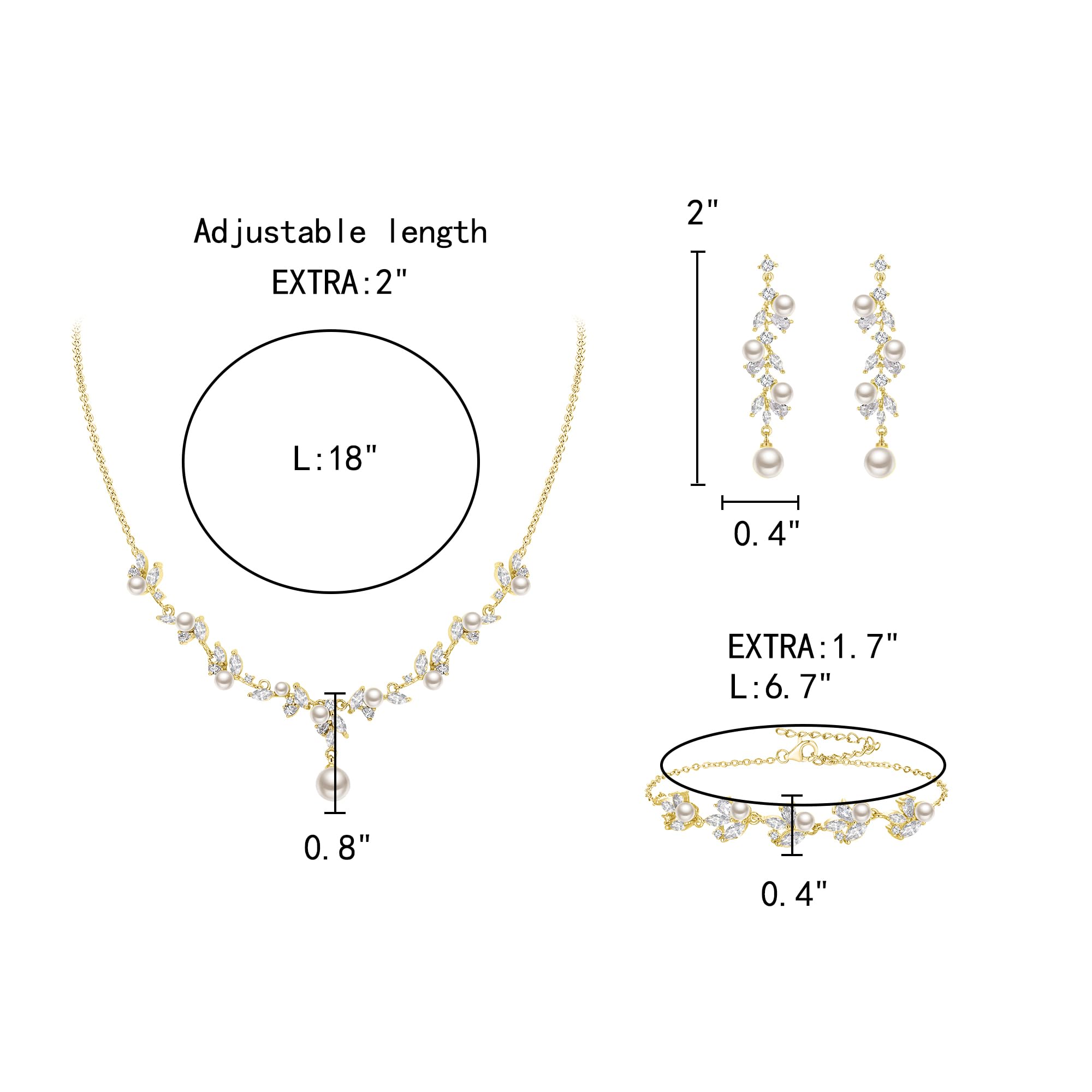Braut Schmuck Set elfenbeinfarben künstliche Perle Marquise Zirkonia Cluster Anhänger Halskette Ohrhänger und Armband