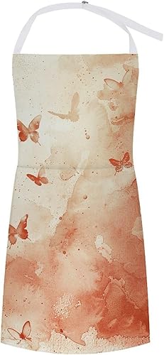 MUSM Apron for Adults - 27.6 X 31.5 Inch, Heavy-Duty Polyester Aprons with Two Large Pockets, Waterproof Light Red And Beige Kitchen Apron for