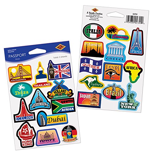 Beistle Passport Stickers | Travel, International & World Theme Party Favors (6 Sheets)