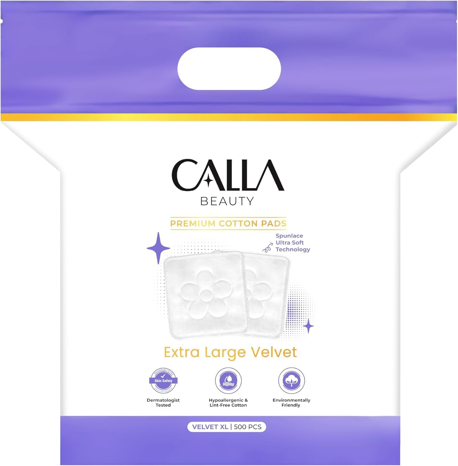 Velvet XL Cotton Pads, Large Size Square Cotton Rounds for Face & Body, Soft Thick Low Lint Makeup Remover Pads, Durable & Absorbent for Toner and Cleansing (500 Counts (Pack of 1))