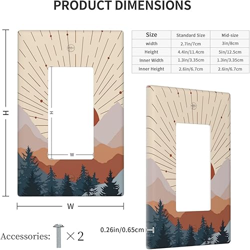 Miniatura 4 de Cubierta decorativa para interruptor de luz solar, estilo bohemio, de 2 bandas, placa de pared rústica de bosque eléctrico de mediados de siglo para