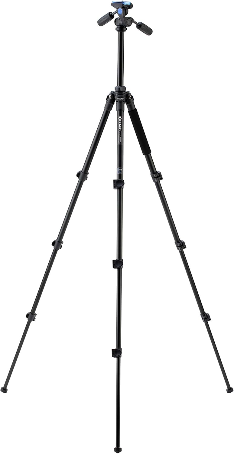 Benro Adventure Aluminum Tripod with HD1A 3-Way Pan/Tilt Head, Flip-Lock Legs, Arca-Swiss Plate, Rugged Support for Travel Photo & Video Creators (TAD18AHD1A)