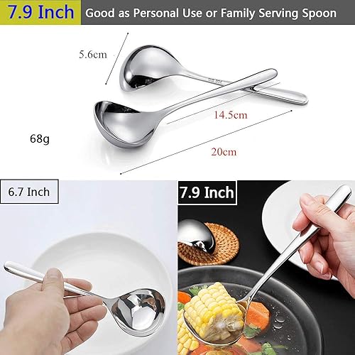 Miniatura 6 de Cucharas de fideos pho profundos de acero inoxidable 188, cuchara grande para sopa y cucharón para servir, mini cucharón, 7.9 pulgadas