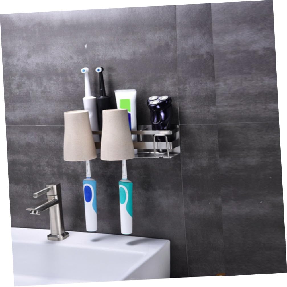 PRETYZOOM Toothbrush Rack for Bathroom Stainless Steel Toothpaste Rack Modern Metal Toothbrush Holder No Punching for Silver