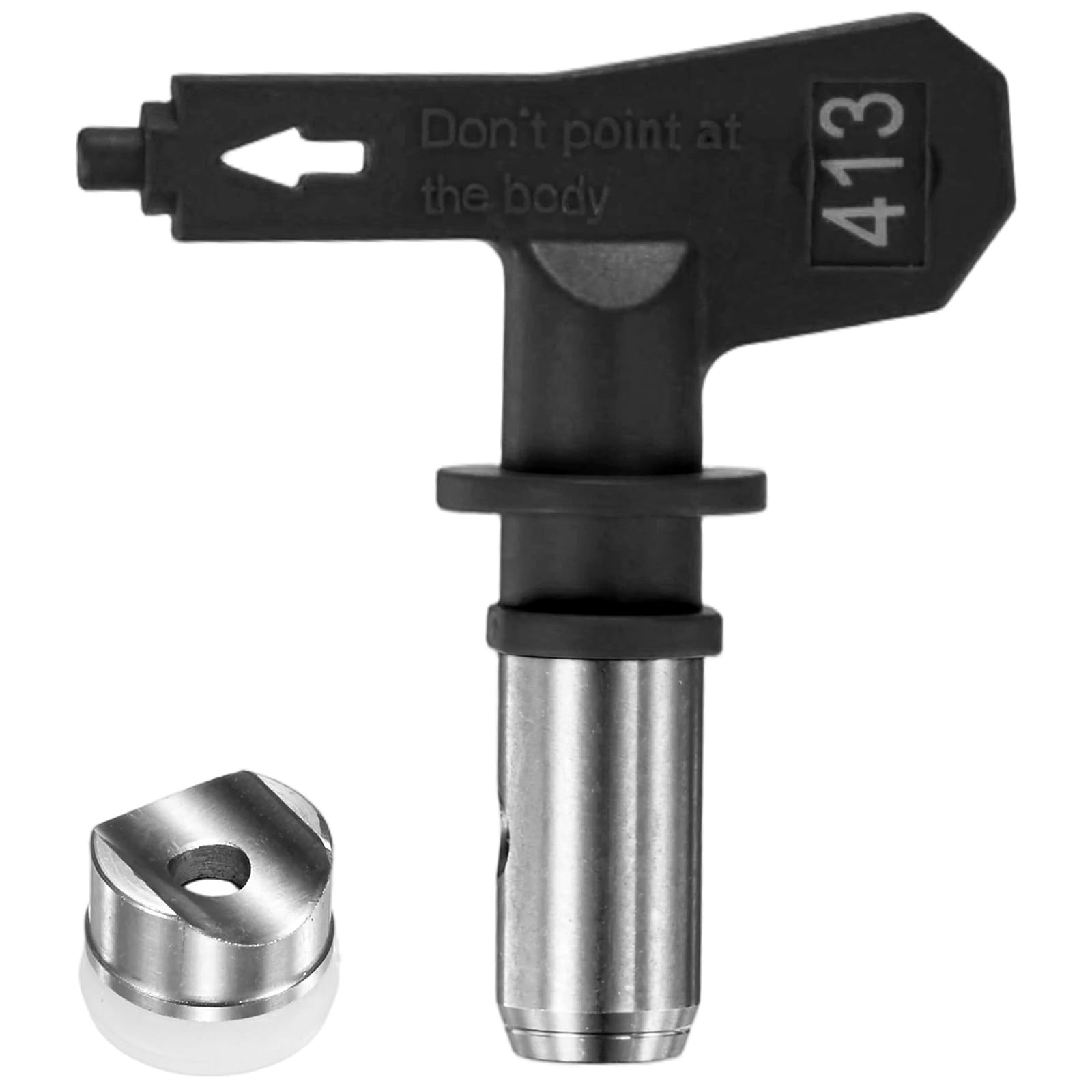 M METERXITY 1-Set Airless Paint Sprayer Tips, 304 Stainless Steel Reversible Spray Tips with 1 Pad for Homes/Buildings/Garden/Decks/Fences [Black, 413]
