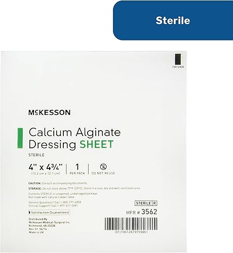 Miniatura 7 de McKesson Aderezo de alginato de calcio, almohadillas de apósito para heridas, hoja antiadherente absorbente, 4 x 4 34 pulgadas, 10 unidades