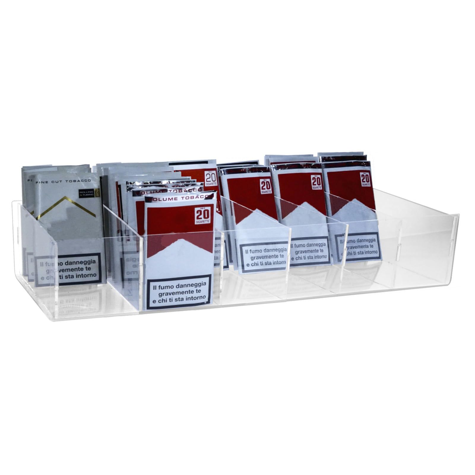 Espositore in plexiglass Trasparente da banco per Buste di trinciato o Caramelle confezionate a 6 vaschette - Misure: 51 x 18 x H8.5 cm