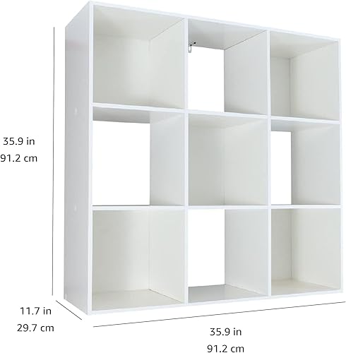 Miniatura 8 de Tienda Basics Organizador de estantes con cubos de almacenamiento, 9 cubos, blanco, 11.7 pulgadas de profundidad x 35.9 pulgadas de ancho x 35.9