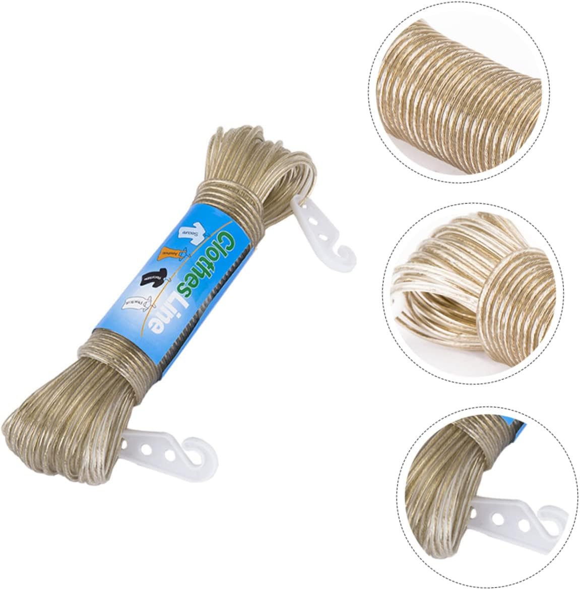 Alipis 2pcs Windproof PVC Coated Clothesline Hanging Rope for Use Lightweight and Portable Clothes Drying with Hooks for Home and Travel Transparent