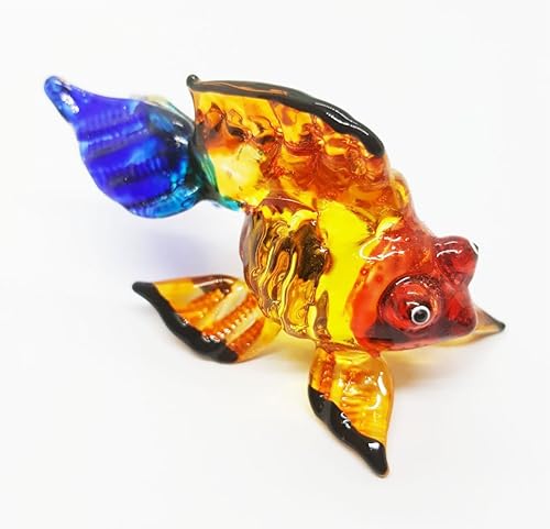 Miniatura 10 de WitnyStore Pequeña figura de pez dorado transparente de 1.0 pulgadas con cabeza de león Ranchu, pez dorado soplado a mano, animales coloridos
