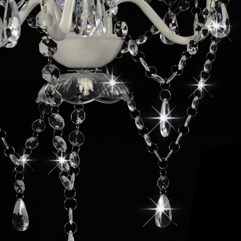 vidaXL Lampadario con Perle di Cristallo Rotondo 3 Lampadine E14 Lampada Soffitto Luce Pendente Base in Metallo Bianco Gocce Acrilico Trasparente