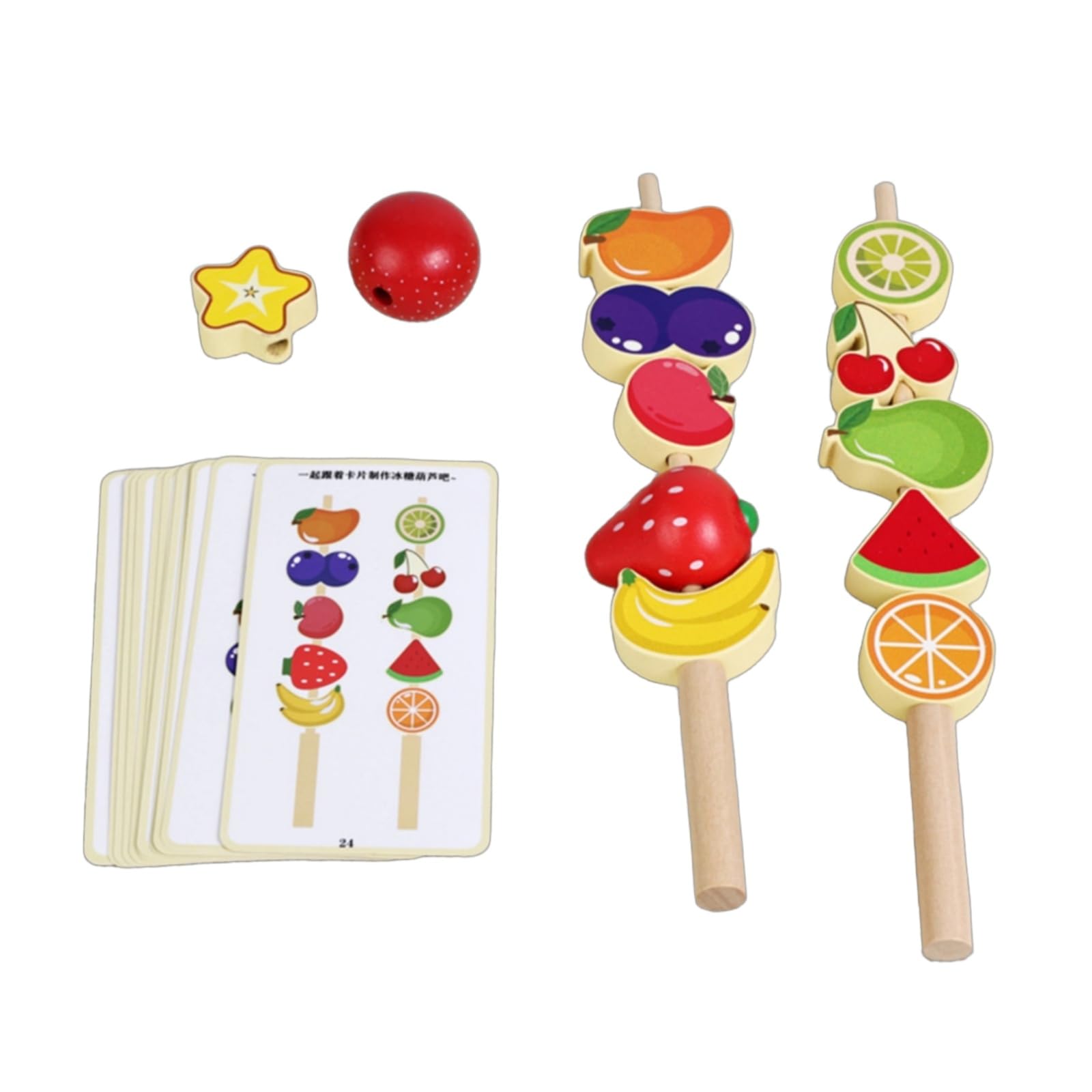 Children Cognitive Game Fruit Lacing Beads Threading Toy Stacking Blocks Pattern Cards Wooden Material For Early Learning Skills And Parent Child Play, Candied Haw Skewers