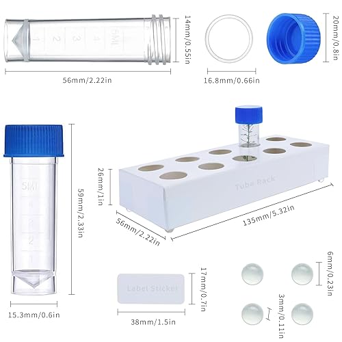 Miniatura 4 de Recipiente de almacenamiento de viales graduado de plástico de 0.2fl oz, contenedor de tinta a prueba de fugas, tubos de prueba con tapas de
