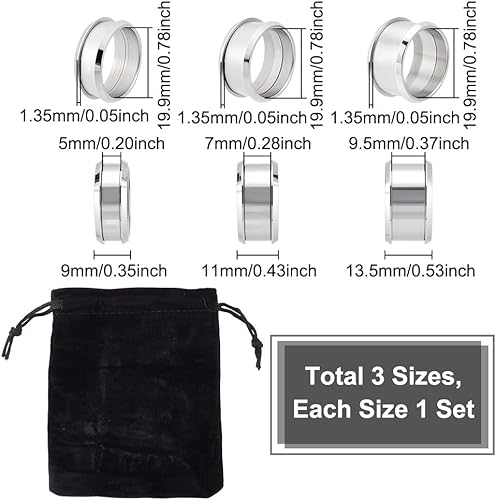 Miniatura 3 de UNICRAFTALE 3 juegos de 3 tamaños de anillo de dedo ranurado 316 acero inoxidable desmontable núcleo en blanco para incrustaciones de anillo de