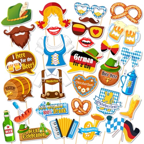 30 Pcs Oktoberfest Photo Booth Props, Funny German...