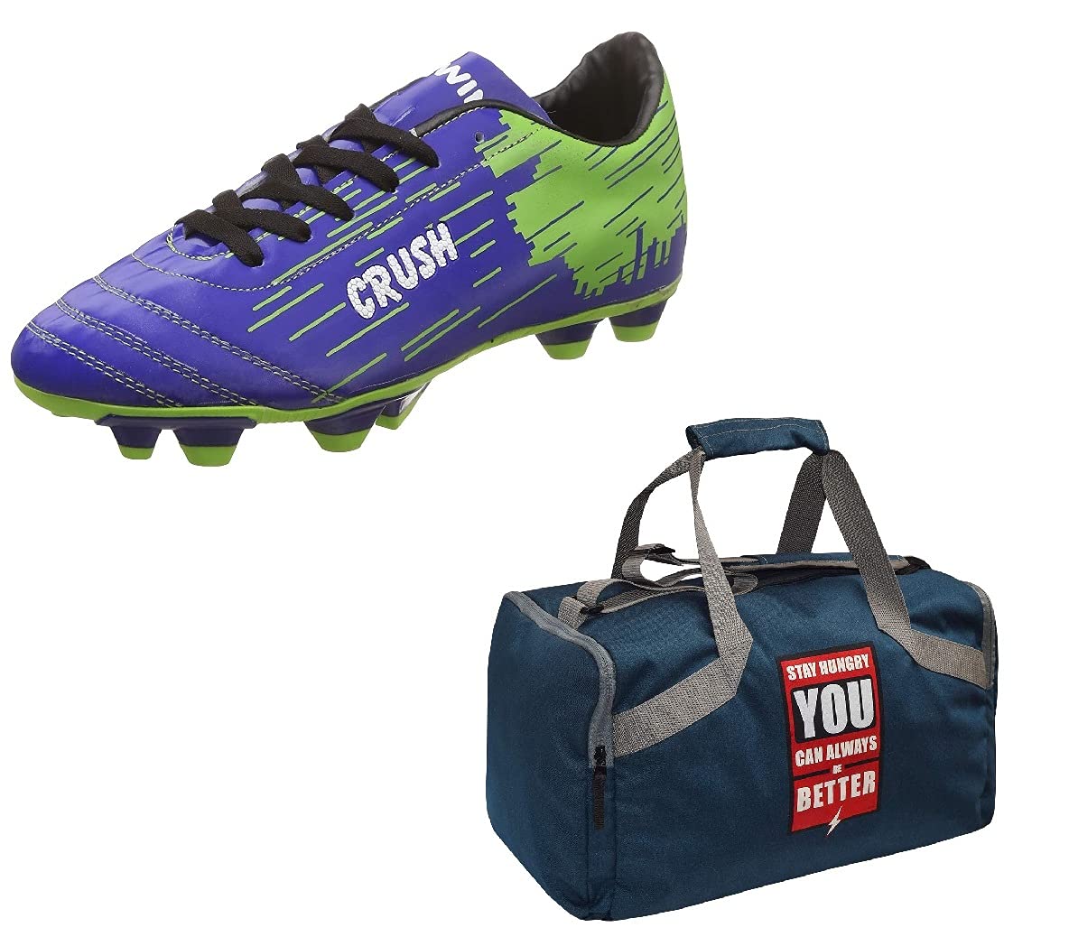 Charged Sports Bag Bouclier Follow Me Senior Grey With Gowin Football Shoe Crush Blue Green Size-6