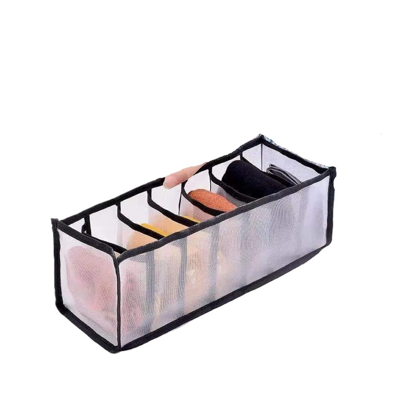 Fjoadnvm 1Pcs-Black 7Grid Drawer Dividers Underwear Drawer Organizer Storage Box Gruds Foldable Closet Organizers Trancparent Mesh Divider For Underpants Socks Bra(1Pcs-Black 7Grid)