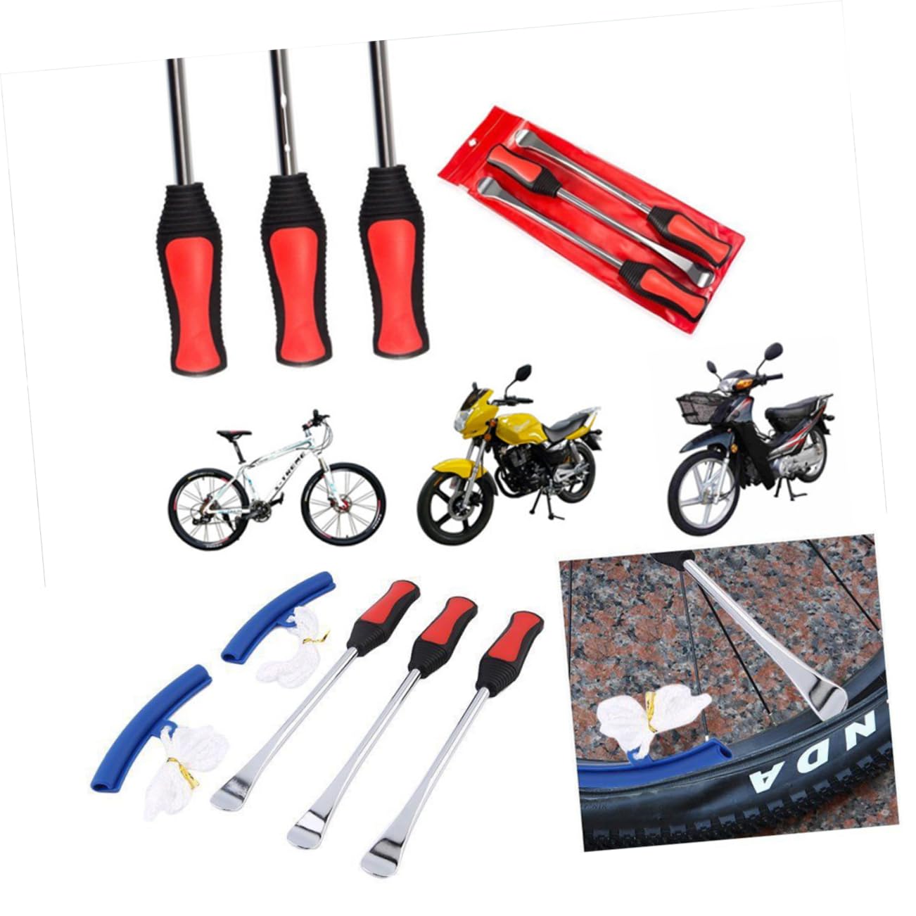 PartyKindom Motorcycle Tire Lever Tool Spoon Set 5-in-1 Tire Change Kit Rim Protectors for Easy Removal