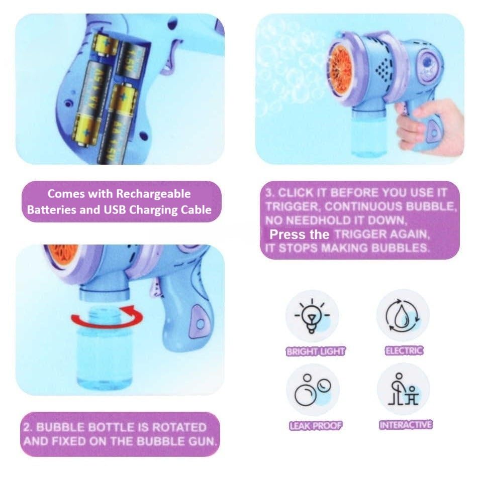 Image of Goyal's Rechargeable Big Size Bubble Machine for Kids Automatic Bubble Gun Leak-Proof Design with 2 Bubble Solution (Blue)