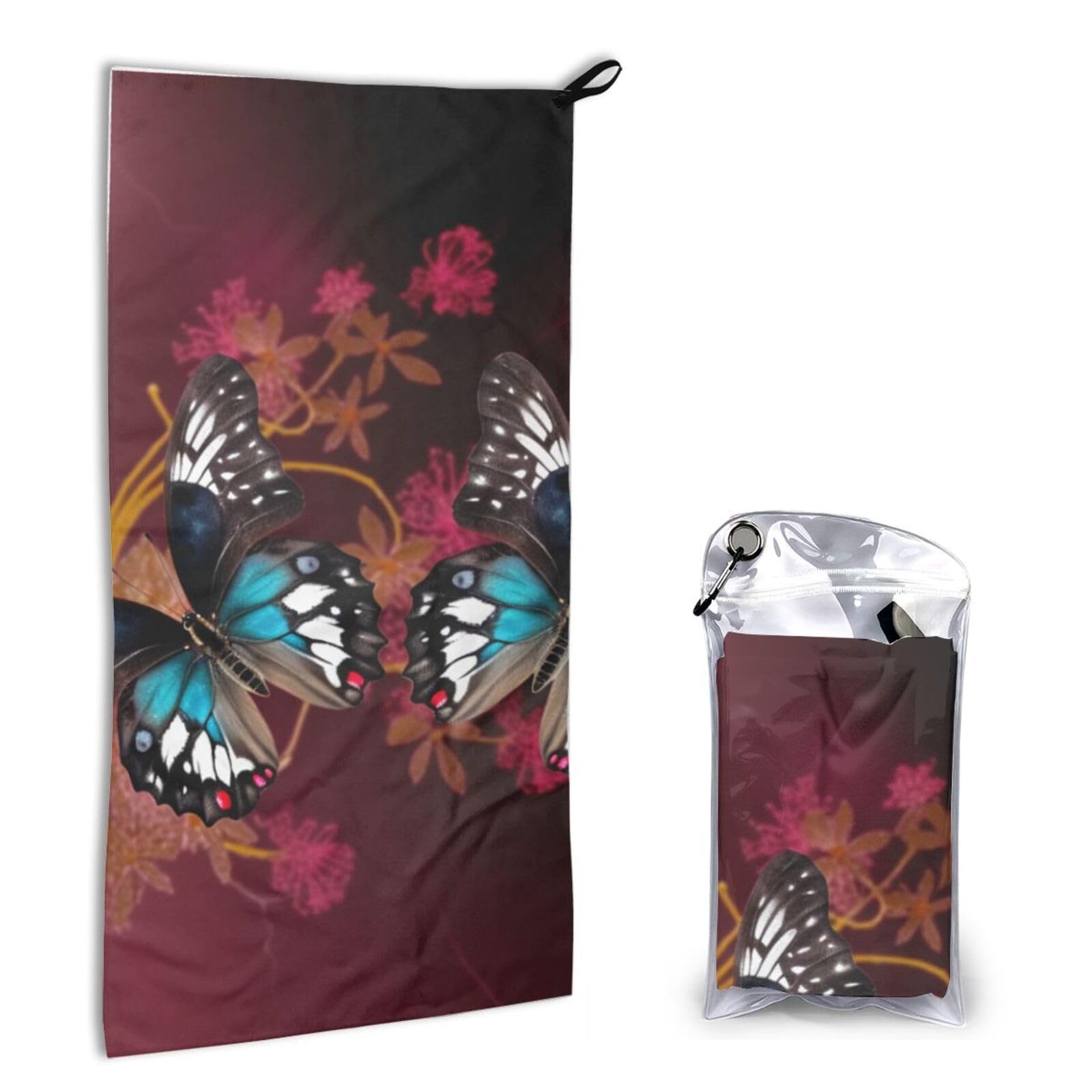 BWWHCCTI Quick Dry Hand Towel With Bag - Beautiful Butterflies Printed Super Absorbent Face Cloth Microfiber Travel Sports Towels 40x80cm
