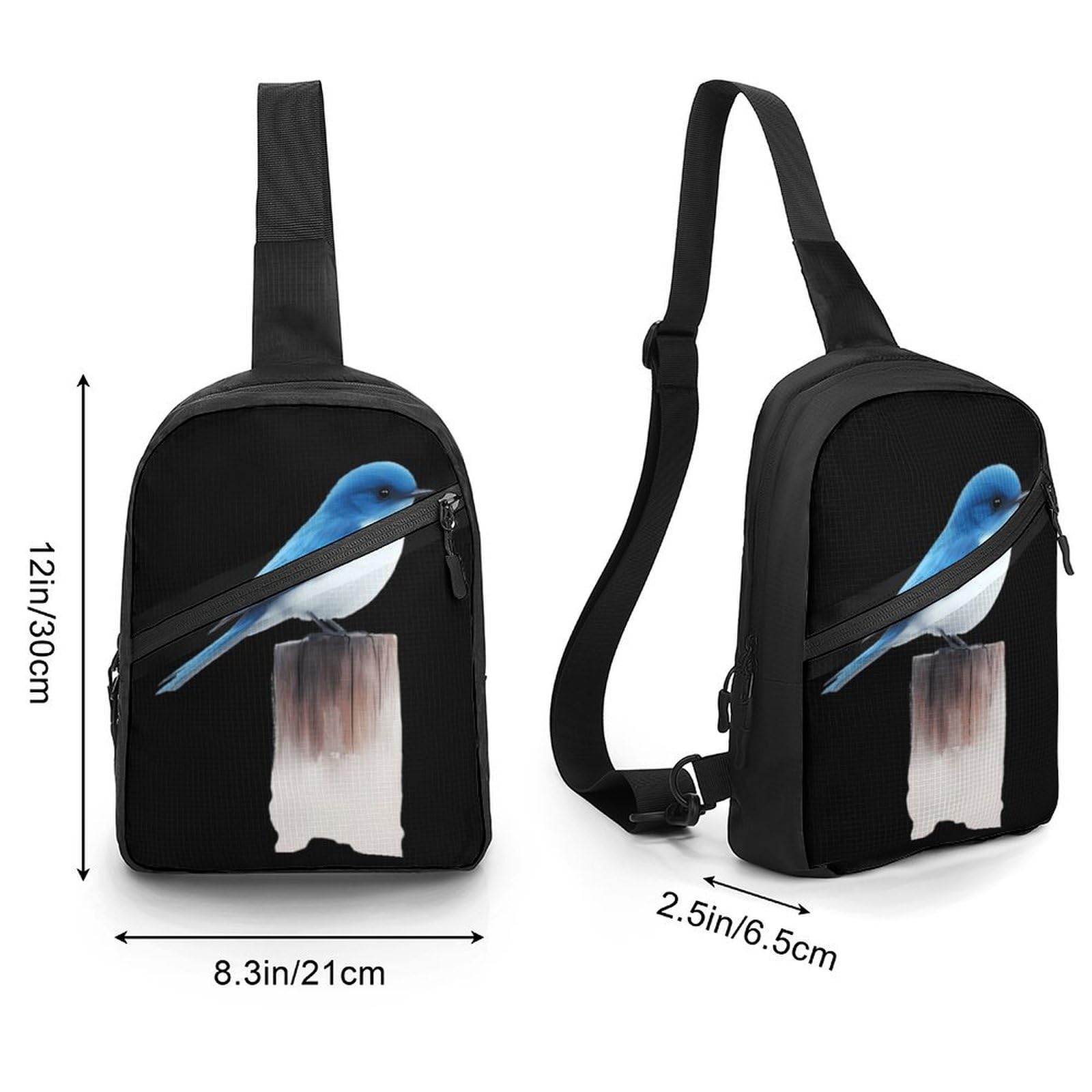Blue Bird Perched on Stump Chest Bag Foldable Crossbody Unisex Pack Travel Hiking Adjustable Shoulder Straps Sling Bags