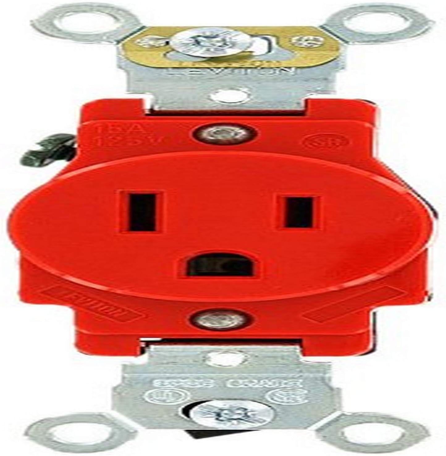 Leviton 5261-R 15 Amp, 125 Volt, Industrial Heavy Duty Grade, Single Receptacle, Straight Blade, Self Grounding, Red