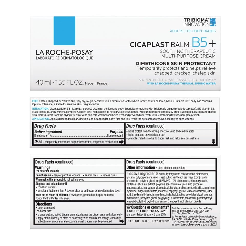 La Roche-Posay Cicaplast Balm B5 Skin Barrier Repair Cream with Centella Asiatica, Shea Butter & Panthenol | Multi-Purpose Healing Ointment for Dry, Irritated Skin | Face, Body & Hand Balm, Baby Safe 0.05 ounces