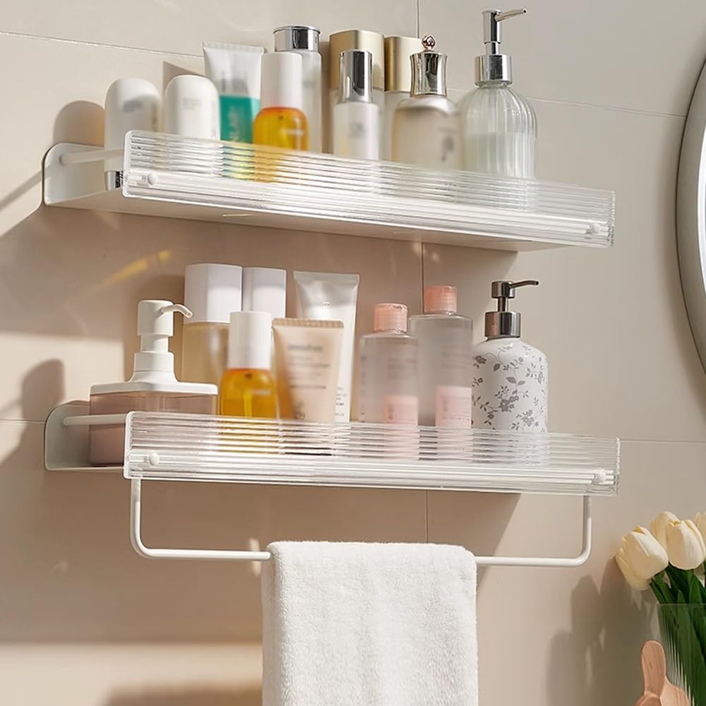 BAHELS Shower Caddy Floating Shelves for Wall Wall Mounted Space Aluminum Storage Shelves with Towel Rack for Bathroom