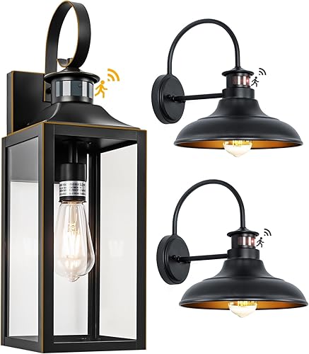 Yolsunes Luces de granero con sensor de movimiento, 2 paquetes y luz de pared de 20 pulgadas, iluminación exterior del anochecer al amanecer,