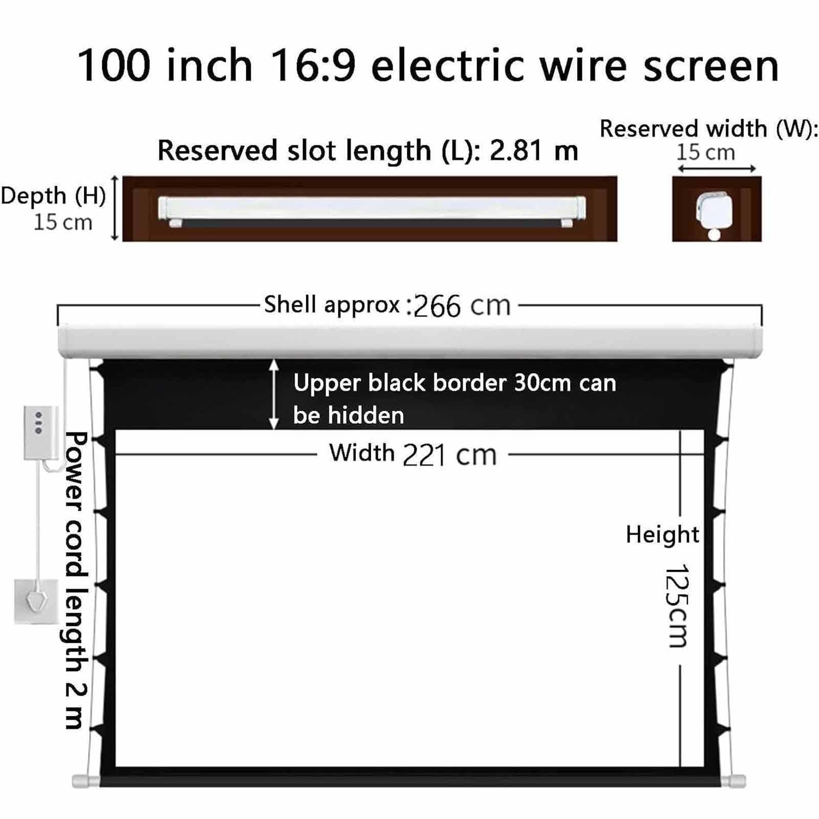 Elektryczny Sufitowo-ścienny Ekran Filmowy, 72-150 Cali, Ekran Projekcyjny 16:9, 4k HD, Zwijany, Do Biura, Sali Lekcyjnej, Wnętrz, Z Pilotem 150inch