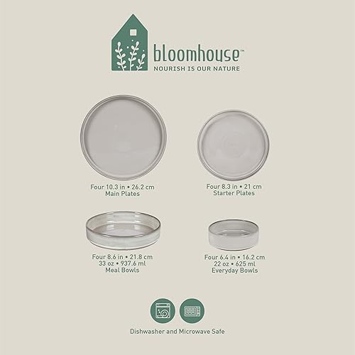 Miniatura 5 de Bloomhouse - Dos veces ganador de los Favoritos de Oprah - Juego de vajilla de platos y cuencos de esmalte reactivo Santorini Mist de doble tazón en