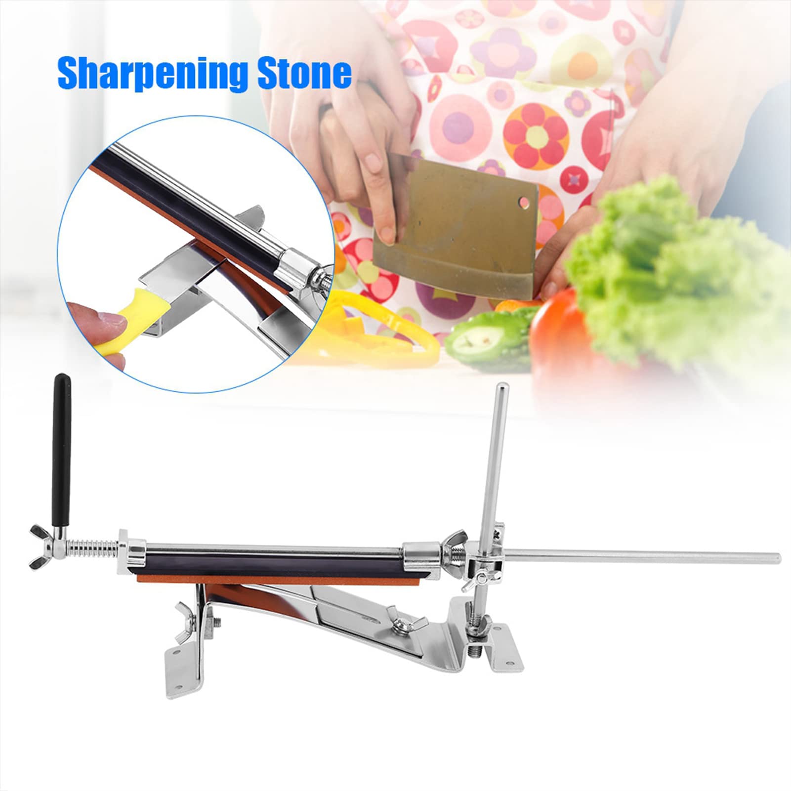 EMUKOEP Pierre à Aiguiser en Acier Inoxydable, Outils D'affûtage, Système D'affûtage à Angle Fixe, 4 Pierres à Aiguiser, Outil de Couteaux de Cuisine